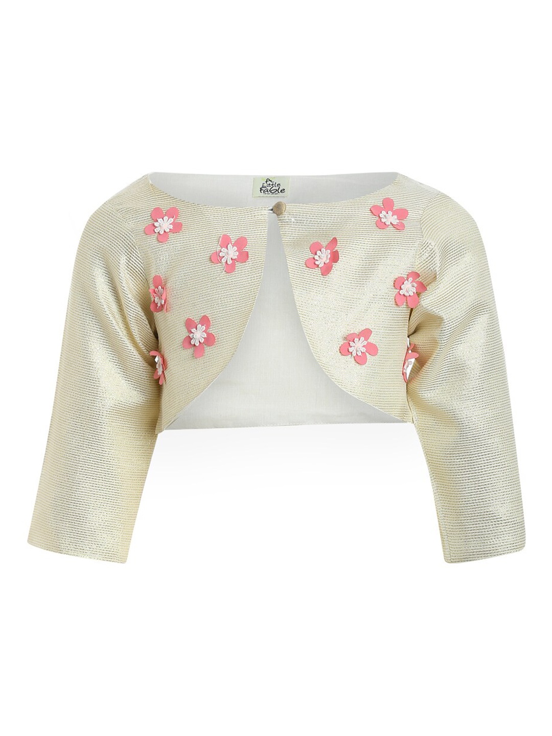 

A Little Fable Girls Gold-Toned Self Design Woollen Open Front Shrug
