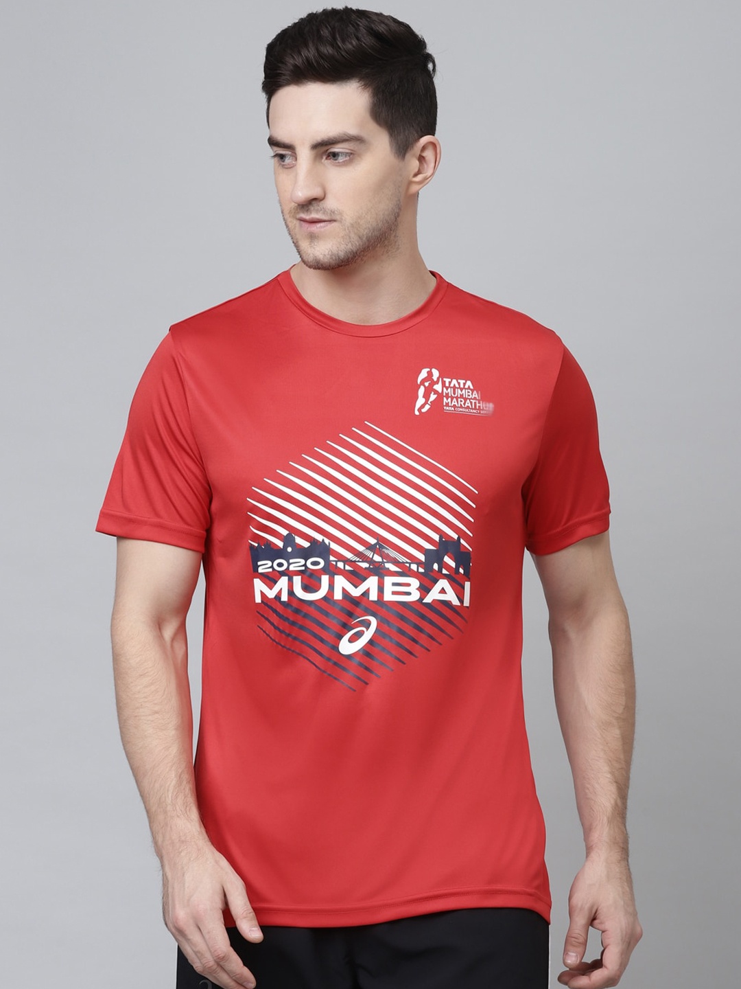 

ASICS Men Red & White Printed Round Neck Mumbai Graphic Running T-shirt