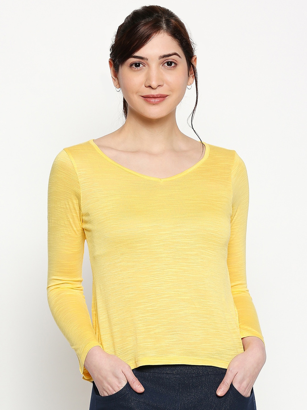 

inocenCia Women Yellow Solid V-Neck T-shirt