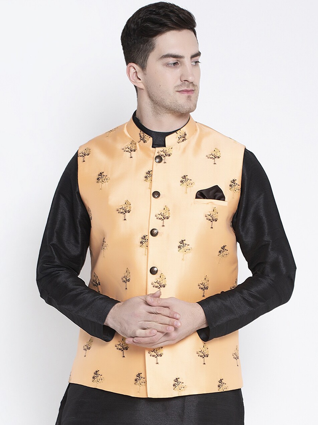 

MAXENCE Men Cream-Coloured Woven Design Pure Cotton Nehru Jacket
