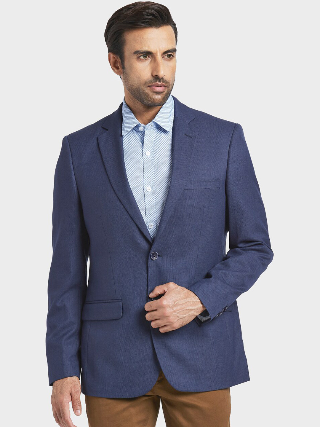 

ColorPlus Men Blue Self-Design Single-Breasted Formal Blazer