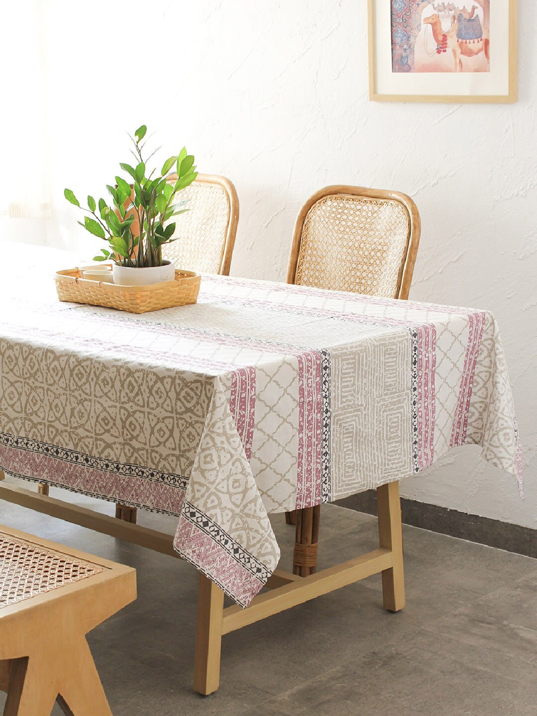 

House This Beige & Purple Printed Nikrinta 6-Seater Rectangular Table Cover