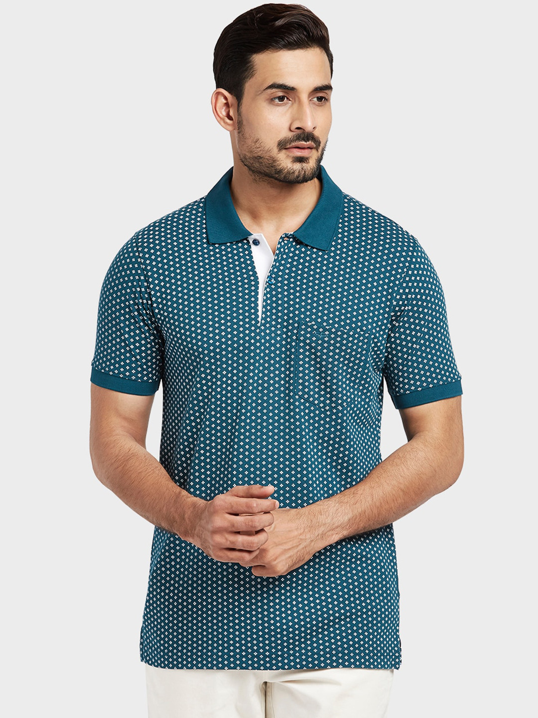 

ColorPlus Men Blue Printed Polo Collar T-shirt