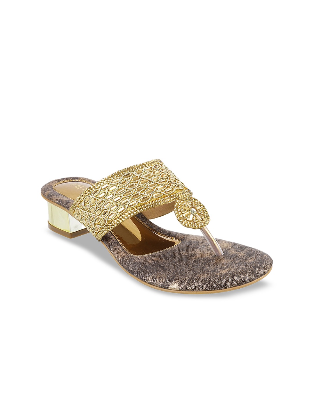 

Metro Women Gold-Toned Embellished Block Heels