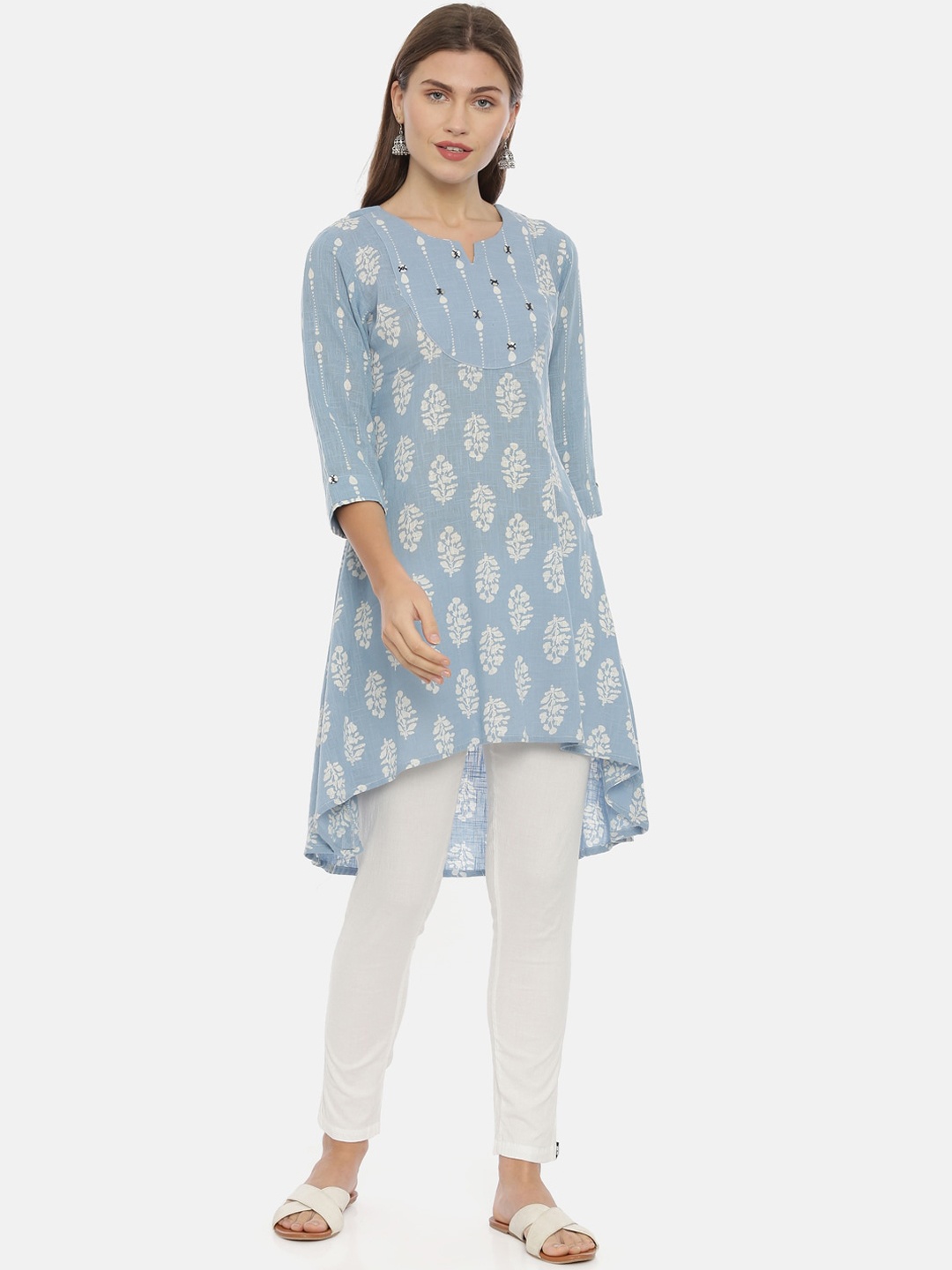 

Neerus Women Blue & Off-White Printed A-Line Kurta