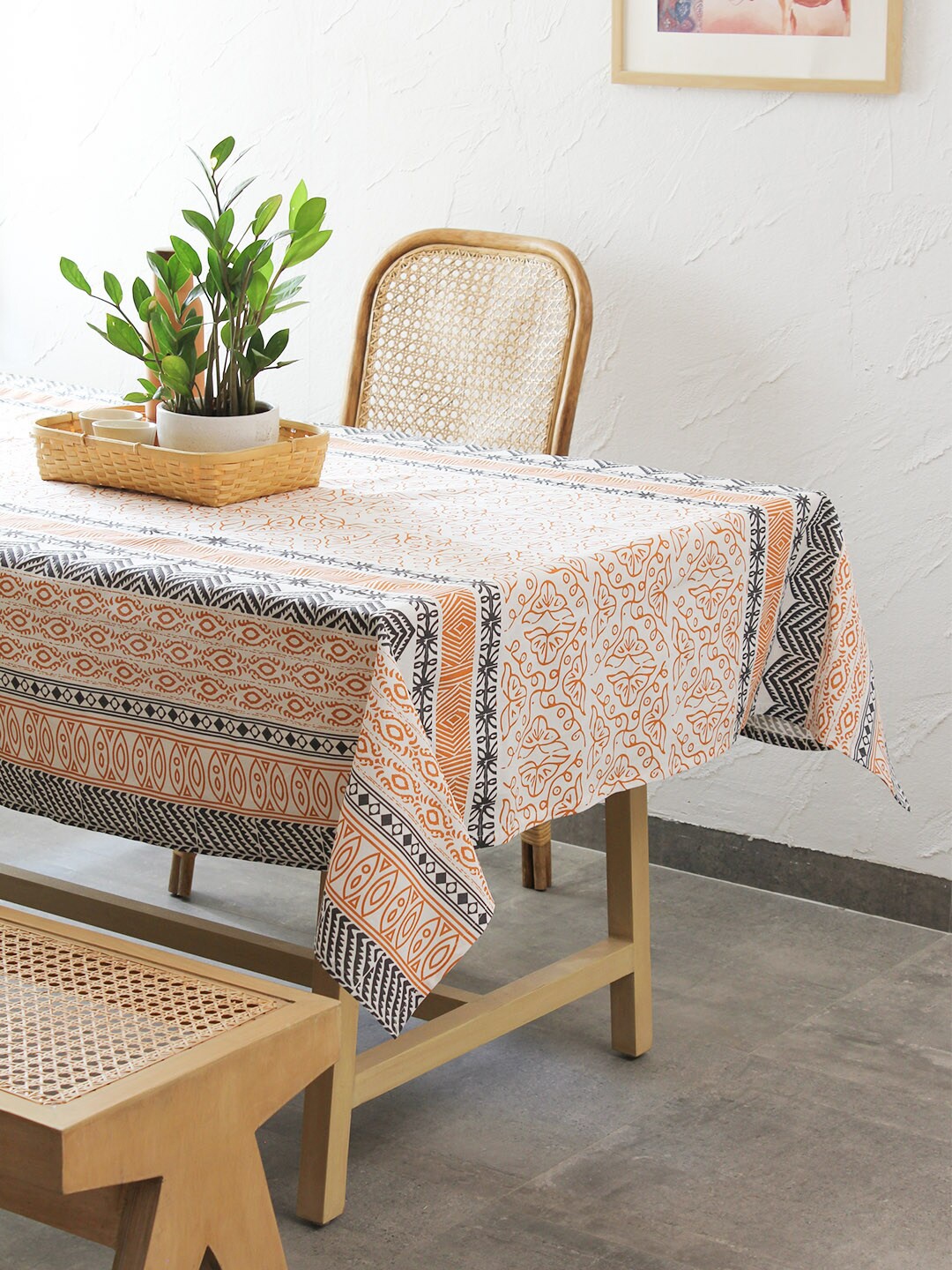 

House This Orange & White Nakshi Printed Rectangular Table Cover