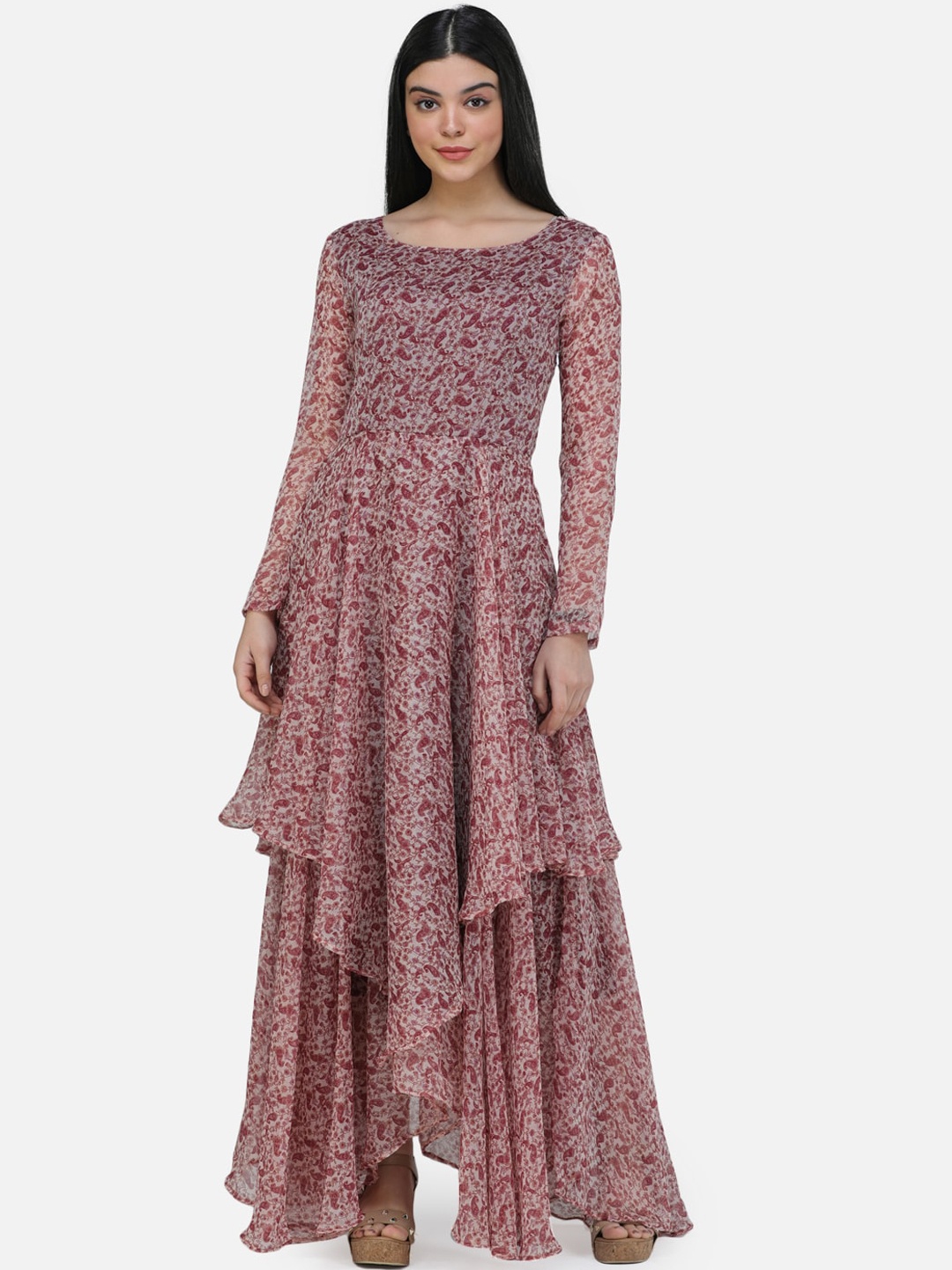 

SCORPIUS Women Off-White & Red Printed Maxi Dress