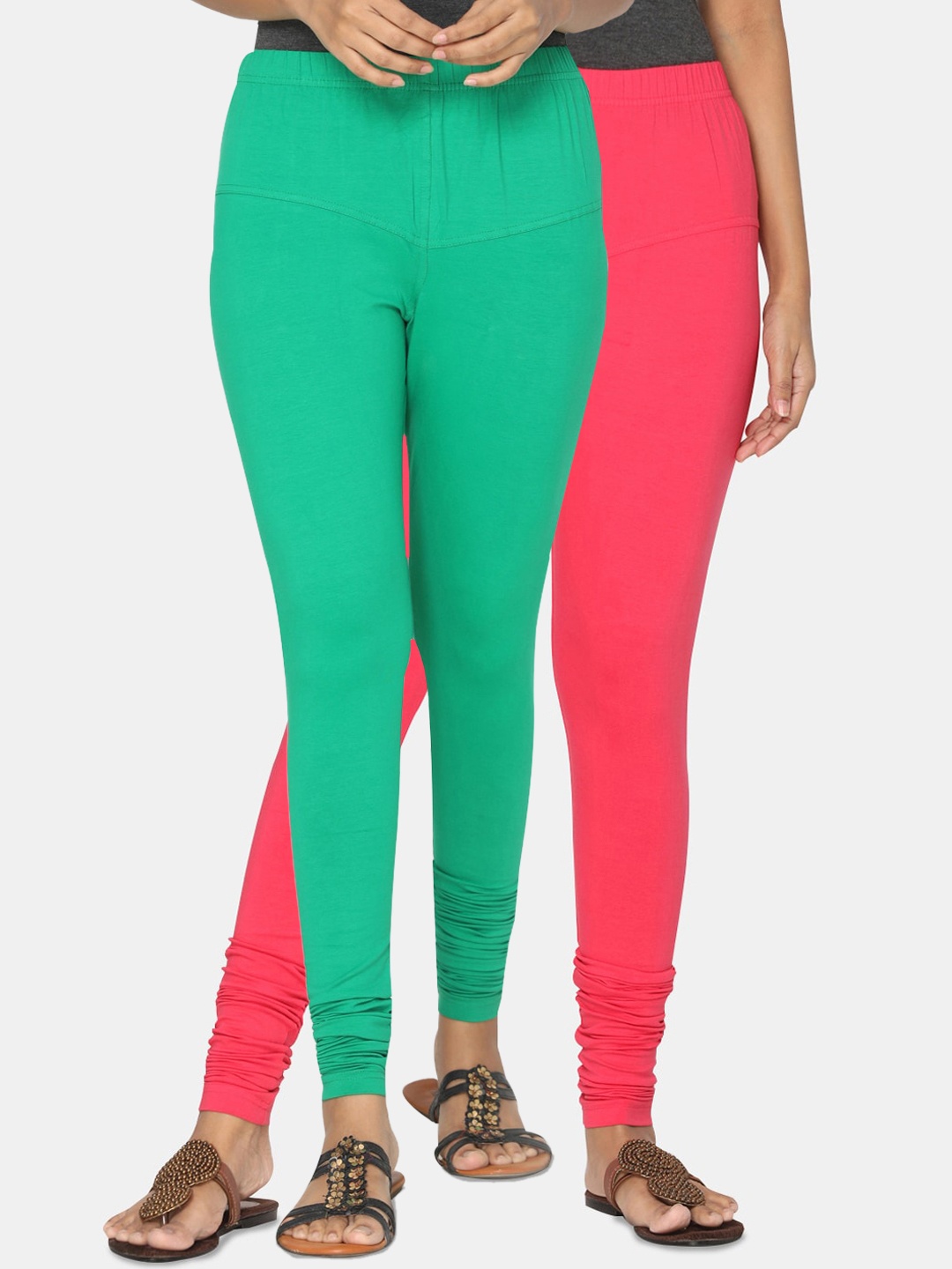 

TSG Bliss Women Pack of 2 Bio Wash Churidar Leggings, Pink