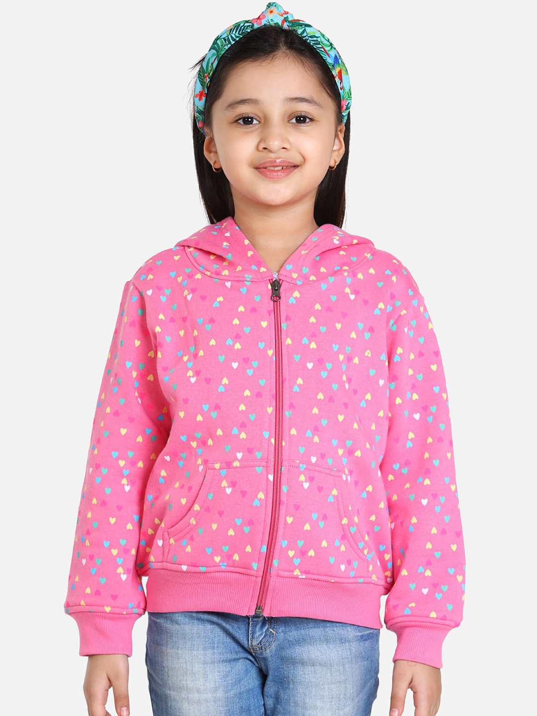 

StyleStone Girls Pink Printed Open Front Jacket