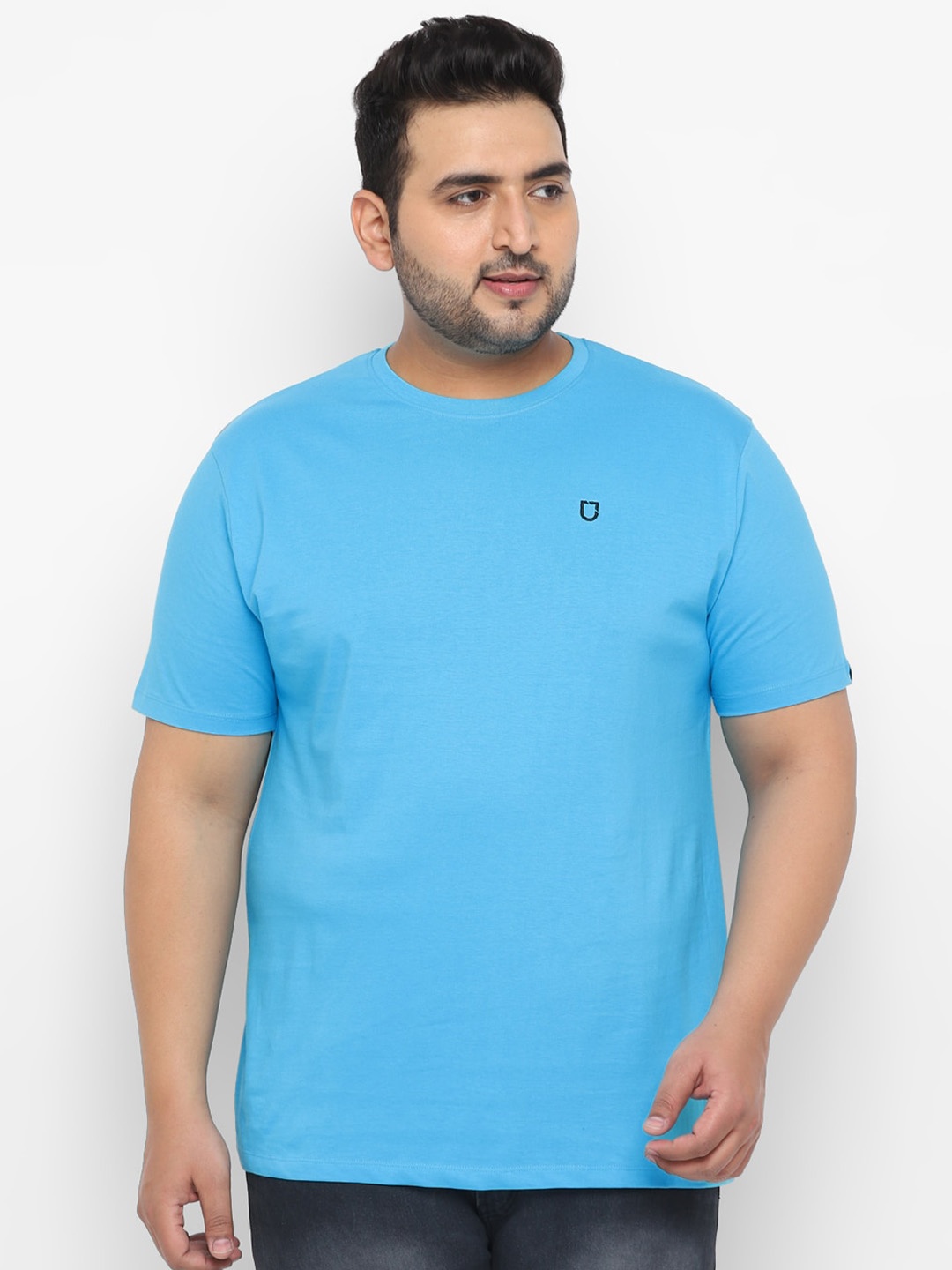 

Urbano Plus Men Blue Solid Round Neck Bio Wash Pure Cotton T-shirt