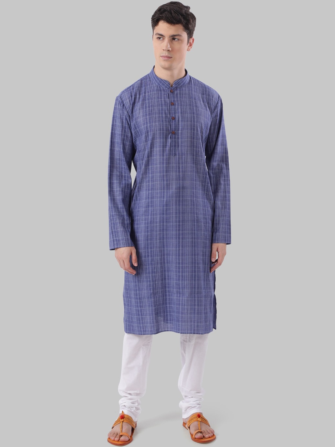 

Ethnix by Raymond Men Blue & White Checked Straight Kurta