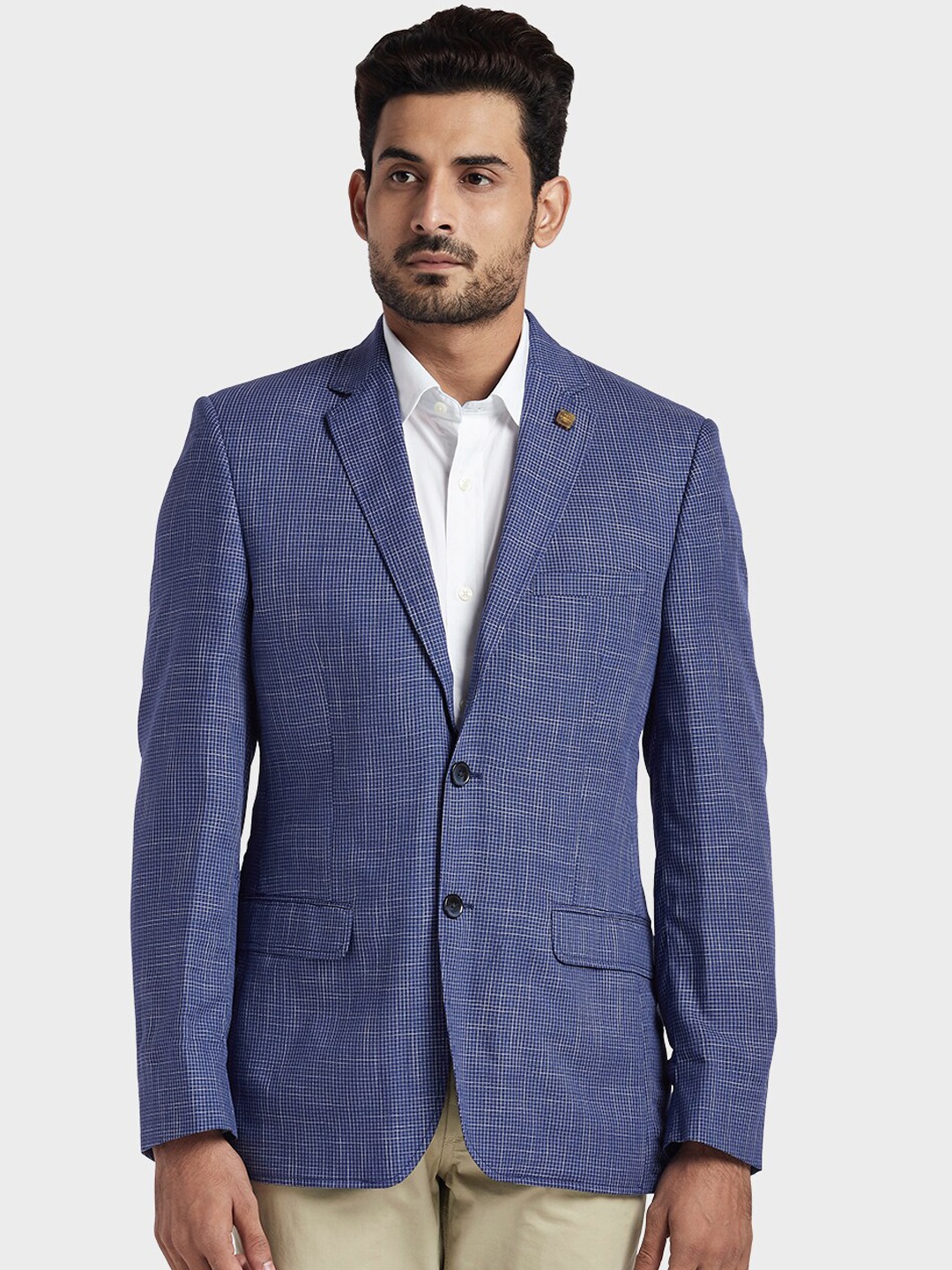 

ColorPlus Men Checked Single-Breasted Blazer, Blue