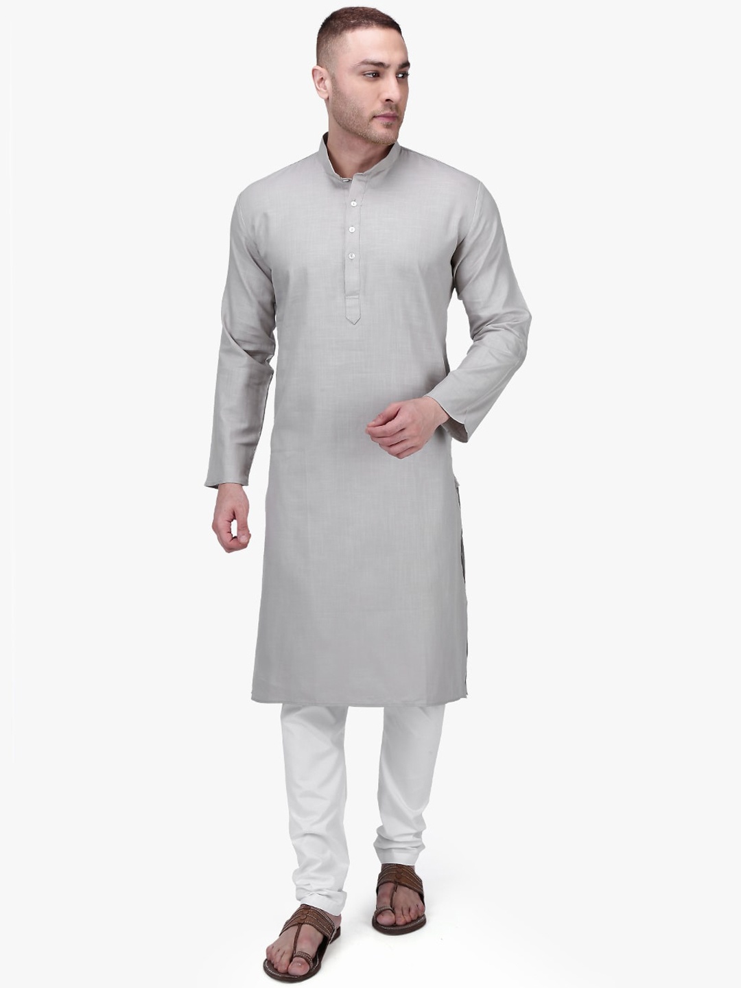 

RAJUBHAI HARGOVINDAS Men Grey & White Solid Kurta with Pyjamas