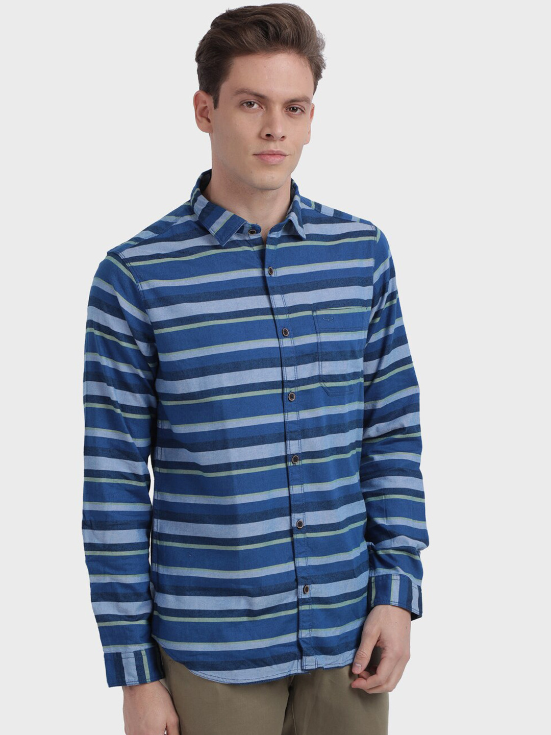 

ColorPlus Men Blue Regular Fit Striped Casual Shirt