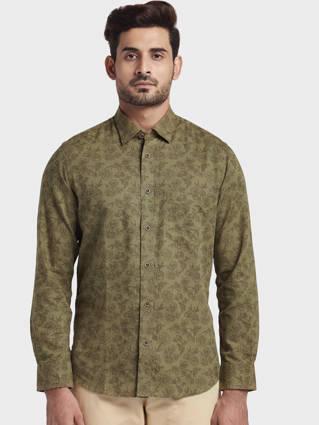 

ColorPlus Men Green Tailored Fit Printed Casual Shirt