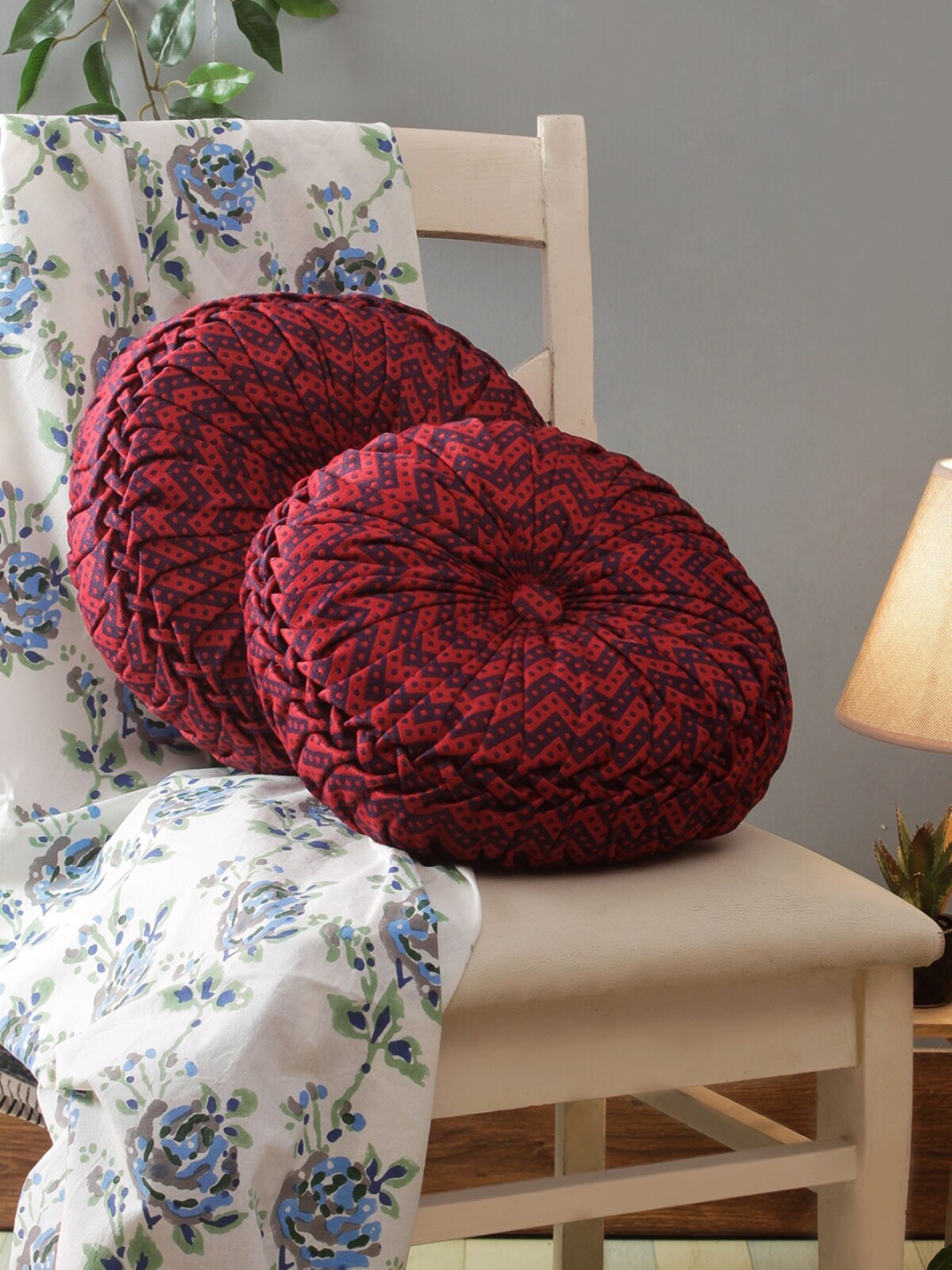 

ROMEE Set Of 2 Maroon & Purple Printed Round Cushions