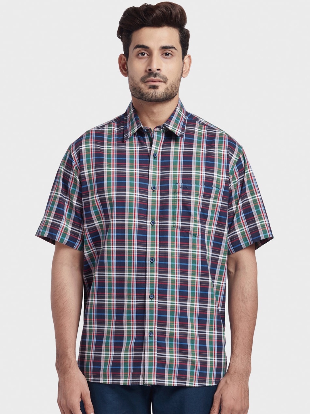 

ColorPlus Men Green Regular Fit Checked Casual Shirt