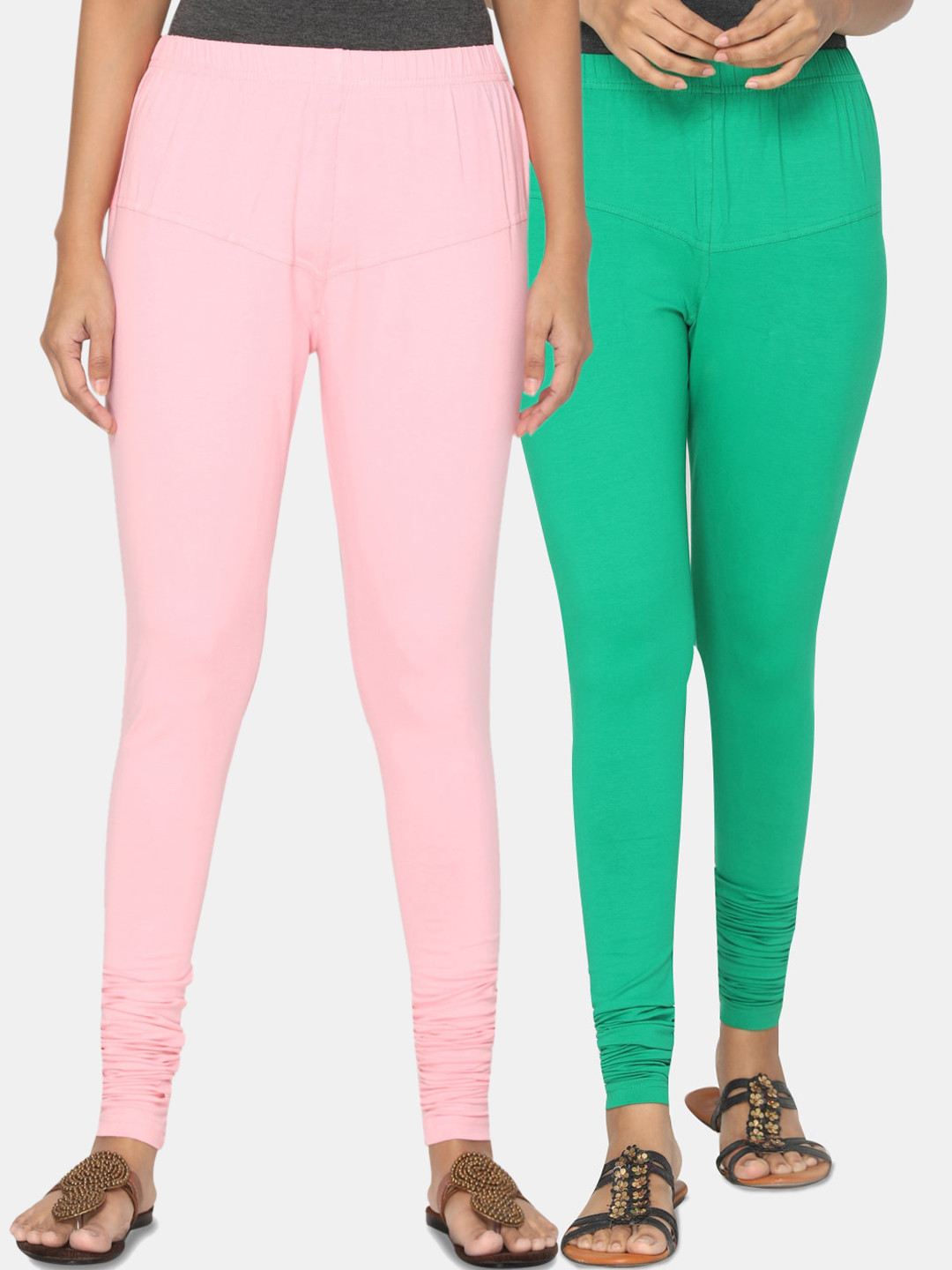 

TSG Bliss Women Pack of 2 Solid Churidar Leggings, Pink