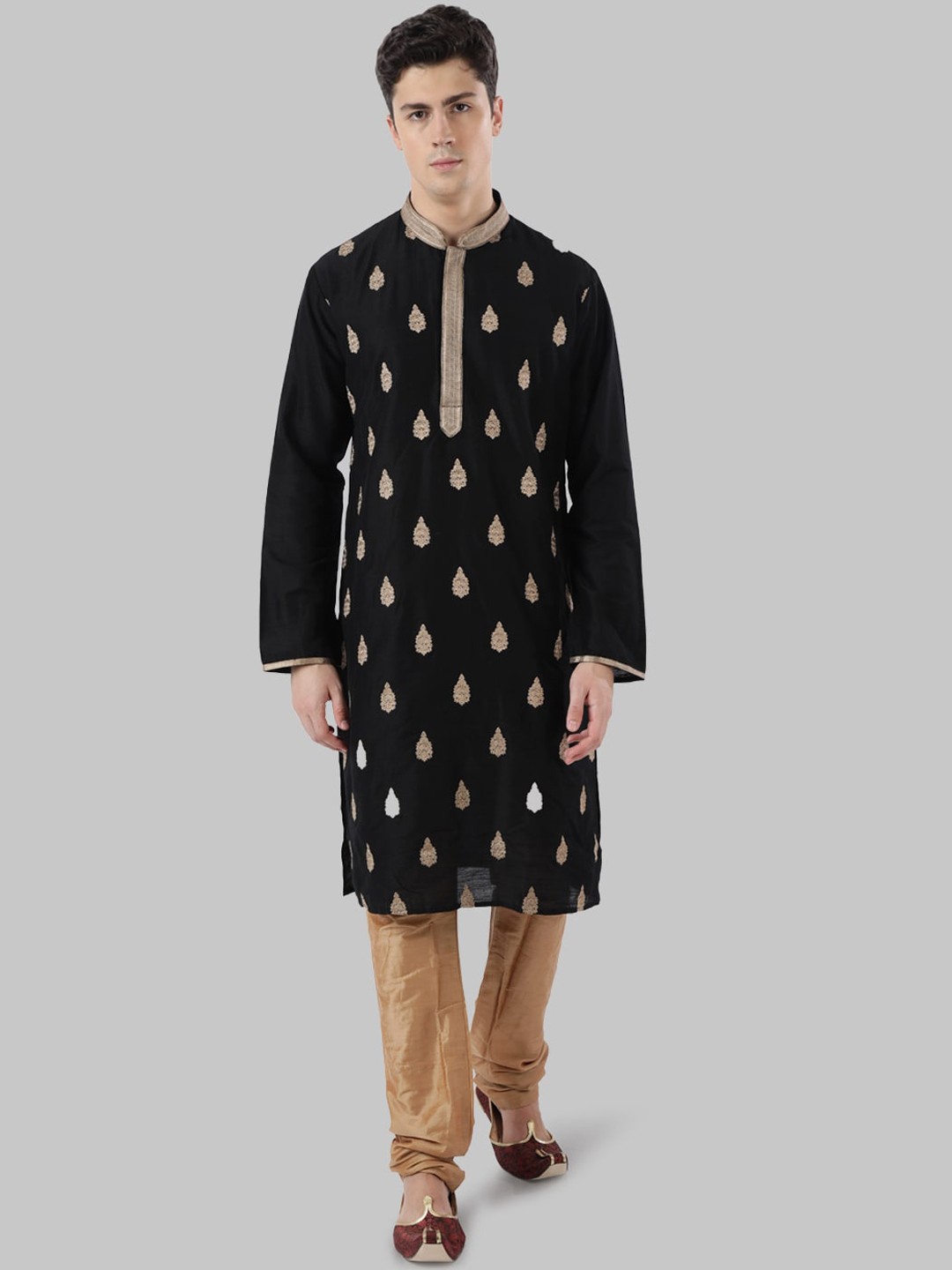 

Ethnix by Raymond Men Black Woven Design Straight Kurta