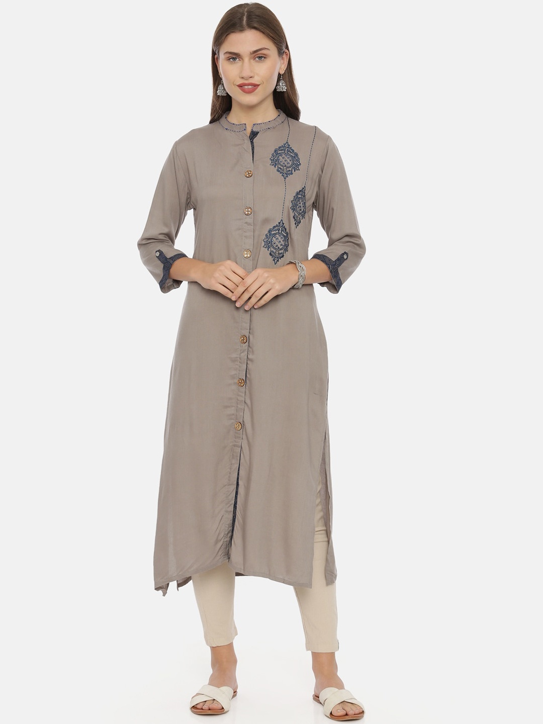 

Neerus Women Grey Solid A-Line Kurta