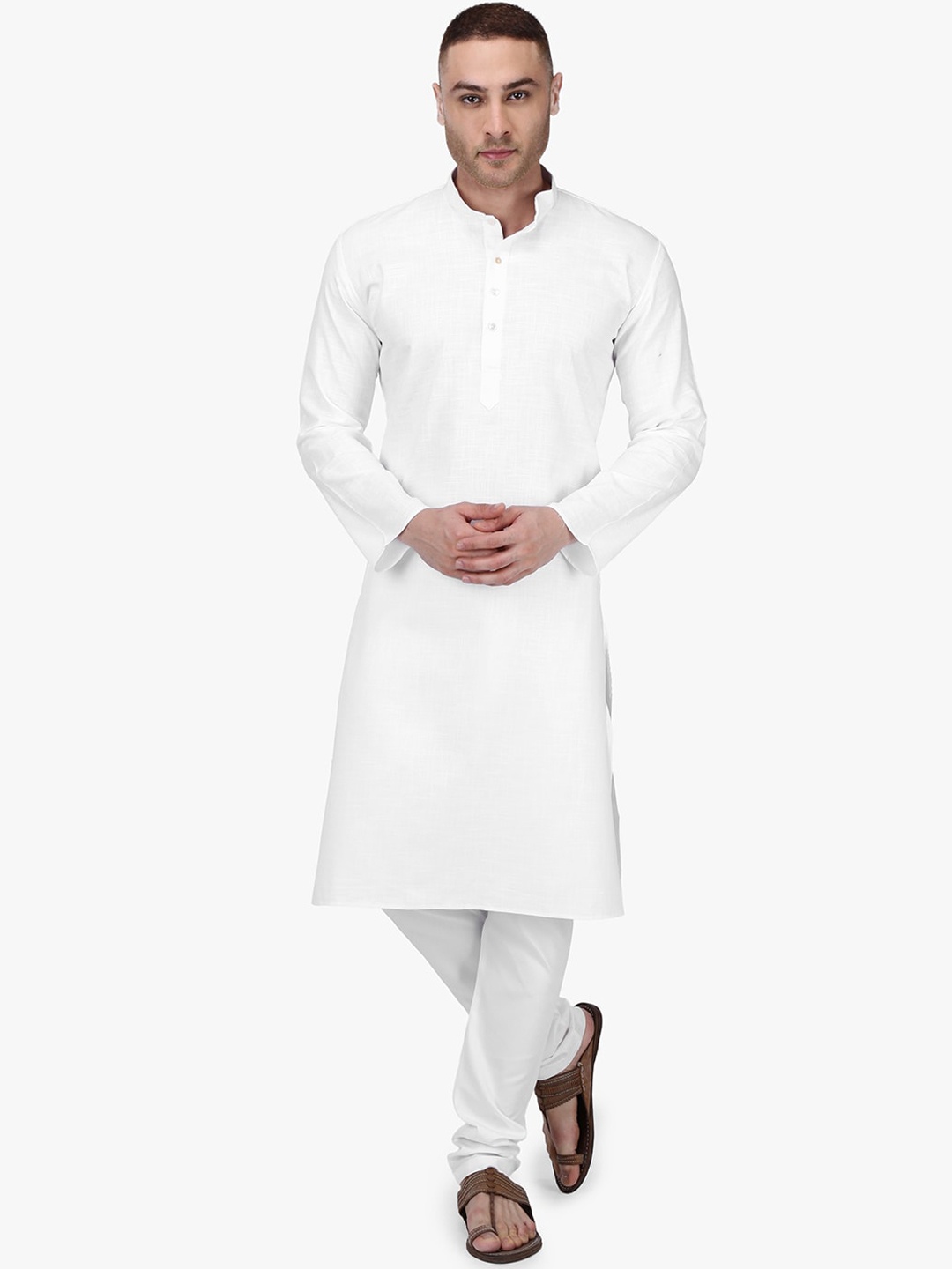 

RAJUBHAI HARGOVINDAS Men White Solid Kurta with Pyjamas