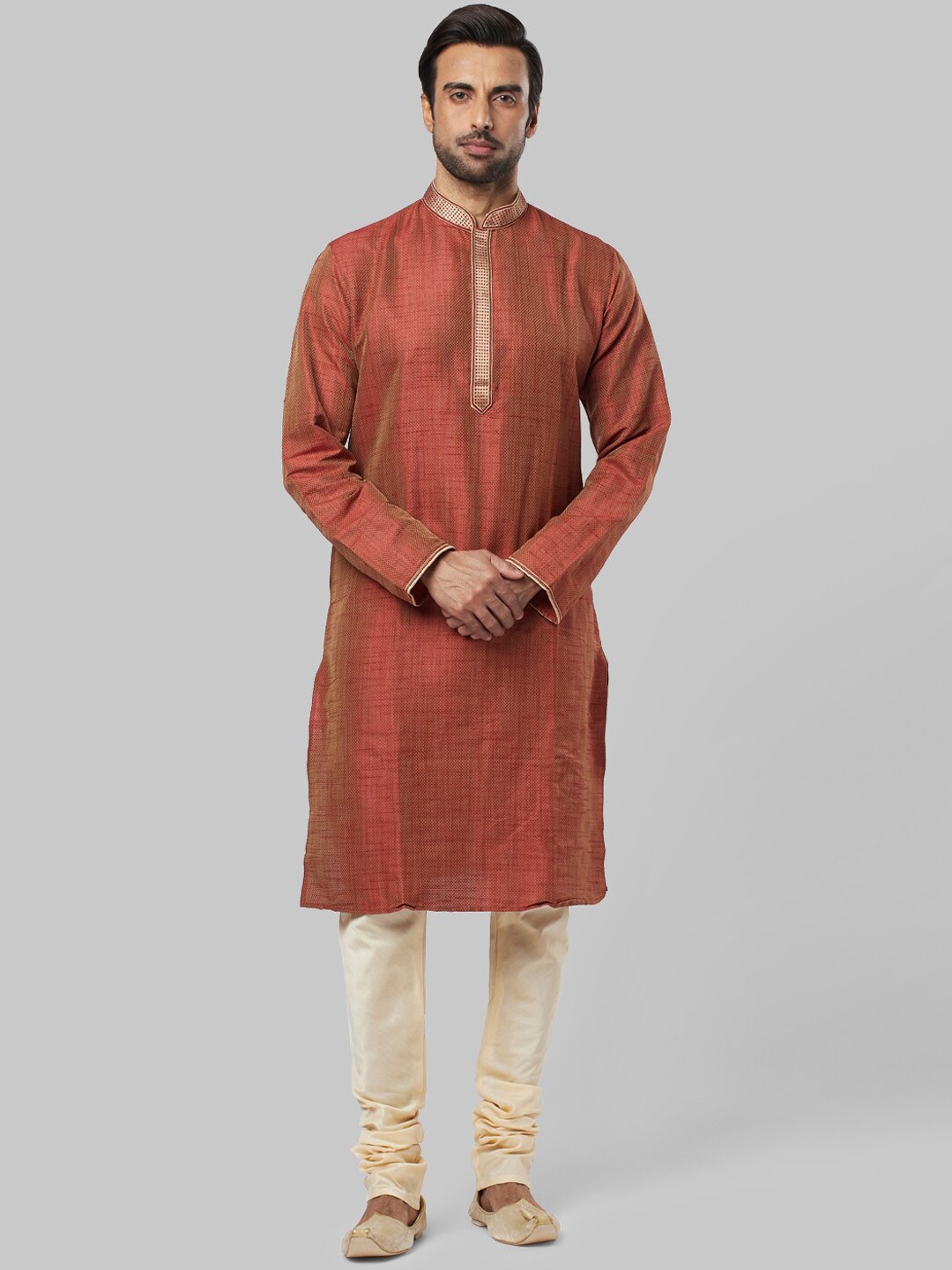 

Ethnix by Raymond Men Brown Woven Design Straight Kurta