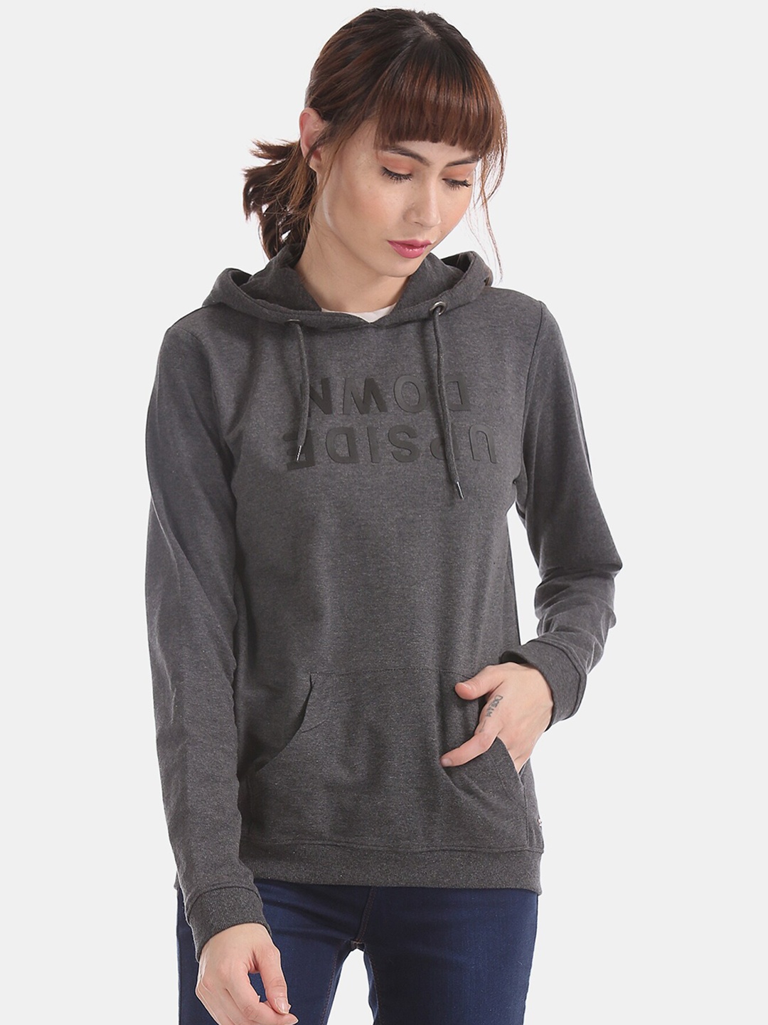 

Flying Machine Women Grey Solid Sweatshirt