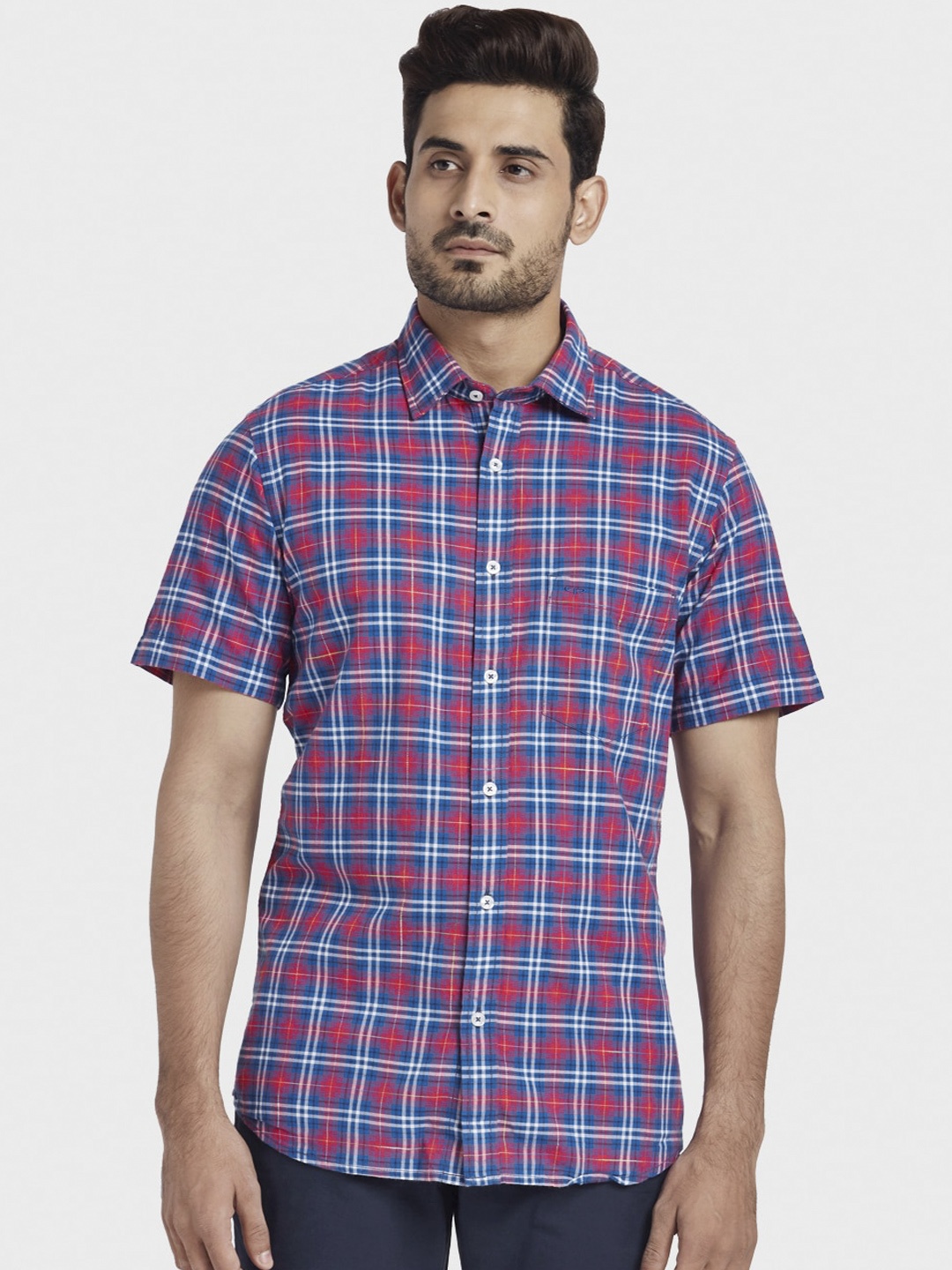 

ColorPlus Men Red & Blue Tailored Fit Checked Casual Shirt