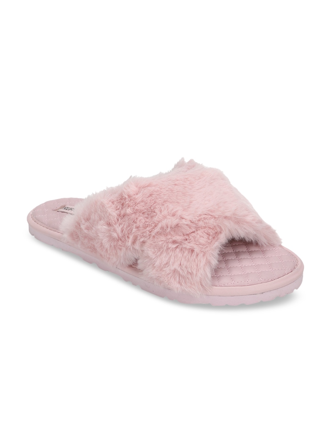 

Truffle Collection Women Pink Solid Faux Fur Open Toe Flats