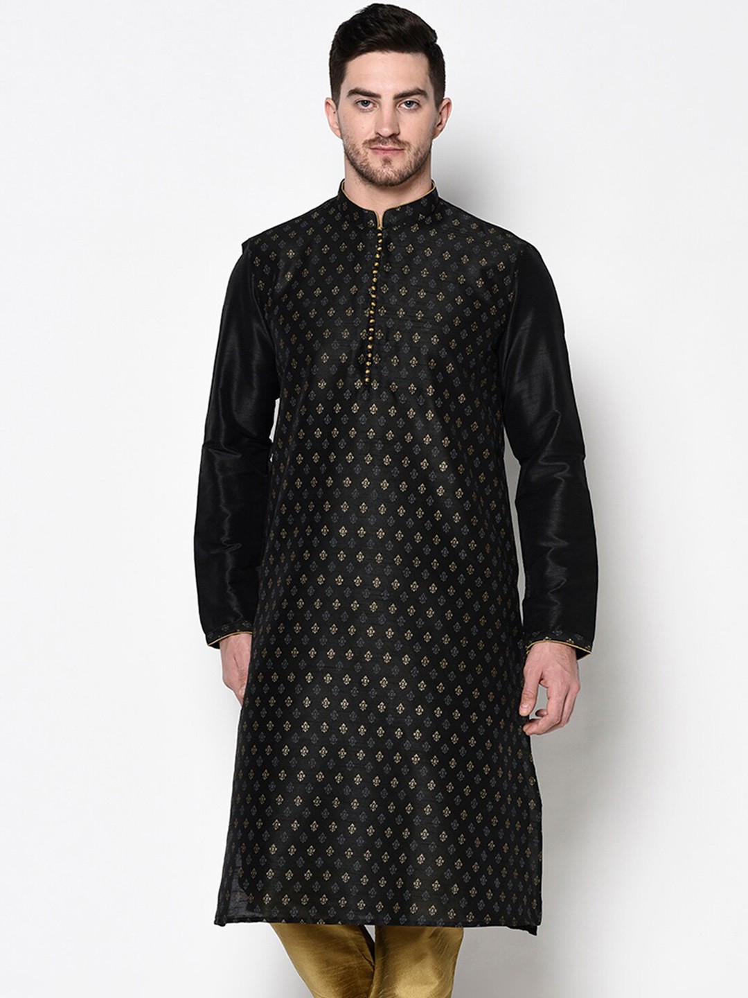 

DEYANN Men Black & Brown Printed Kurta with Pyjamas