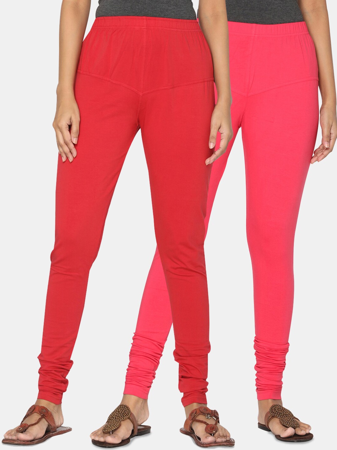 

TSG Bliss Women Pack of 2 Solid Churidar Leggings, Fuchsia