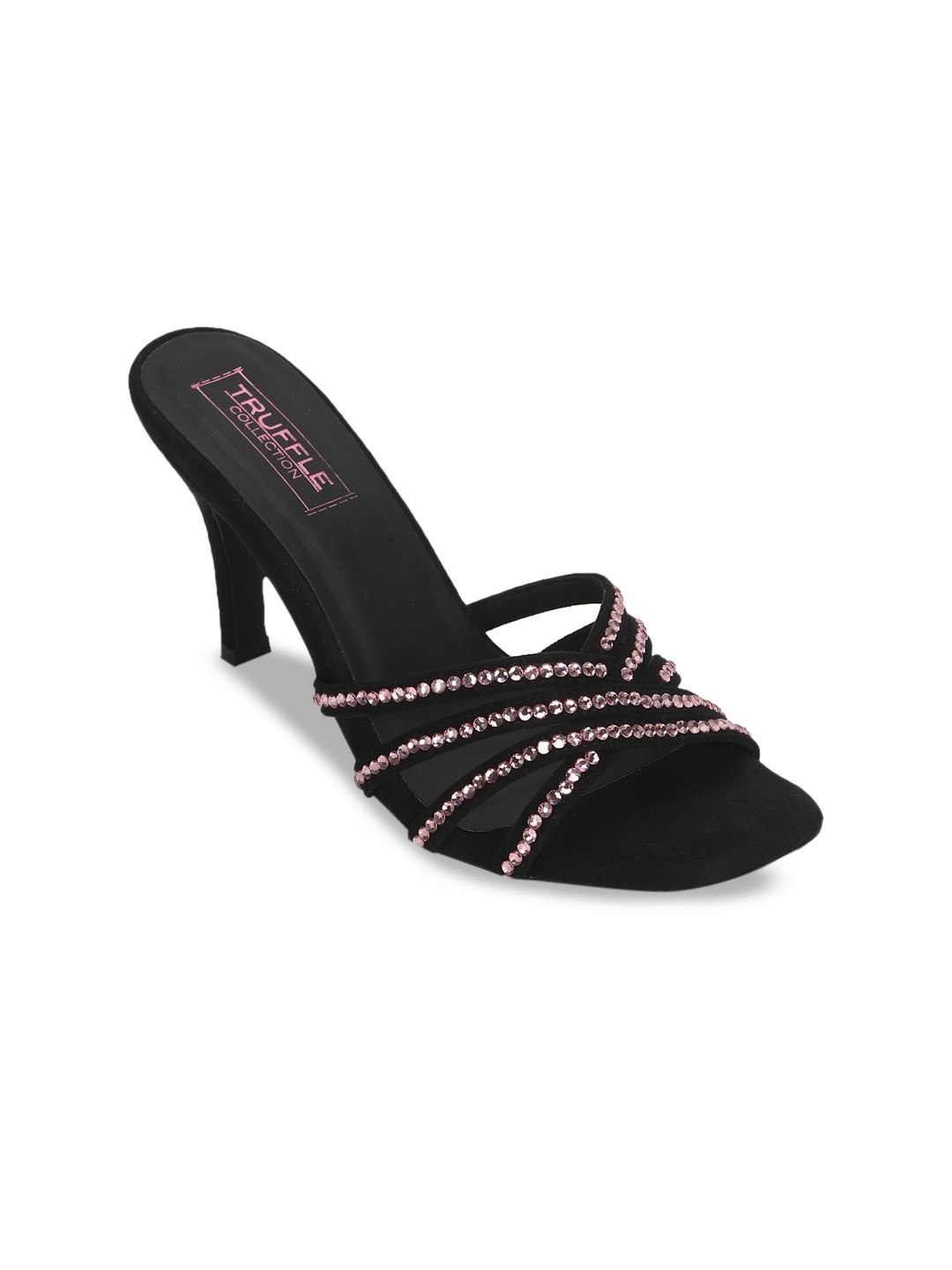 

Truffle Collection Women Black & Pink Embellished Heels
