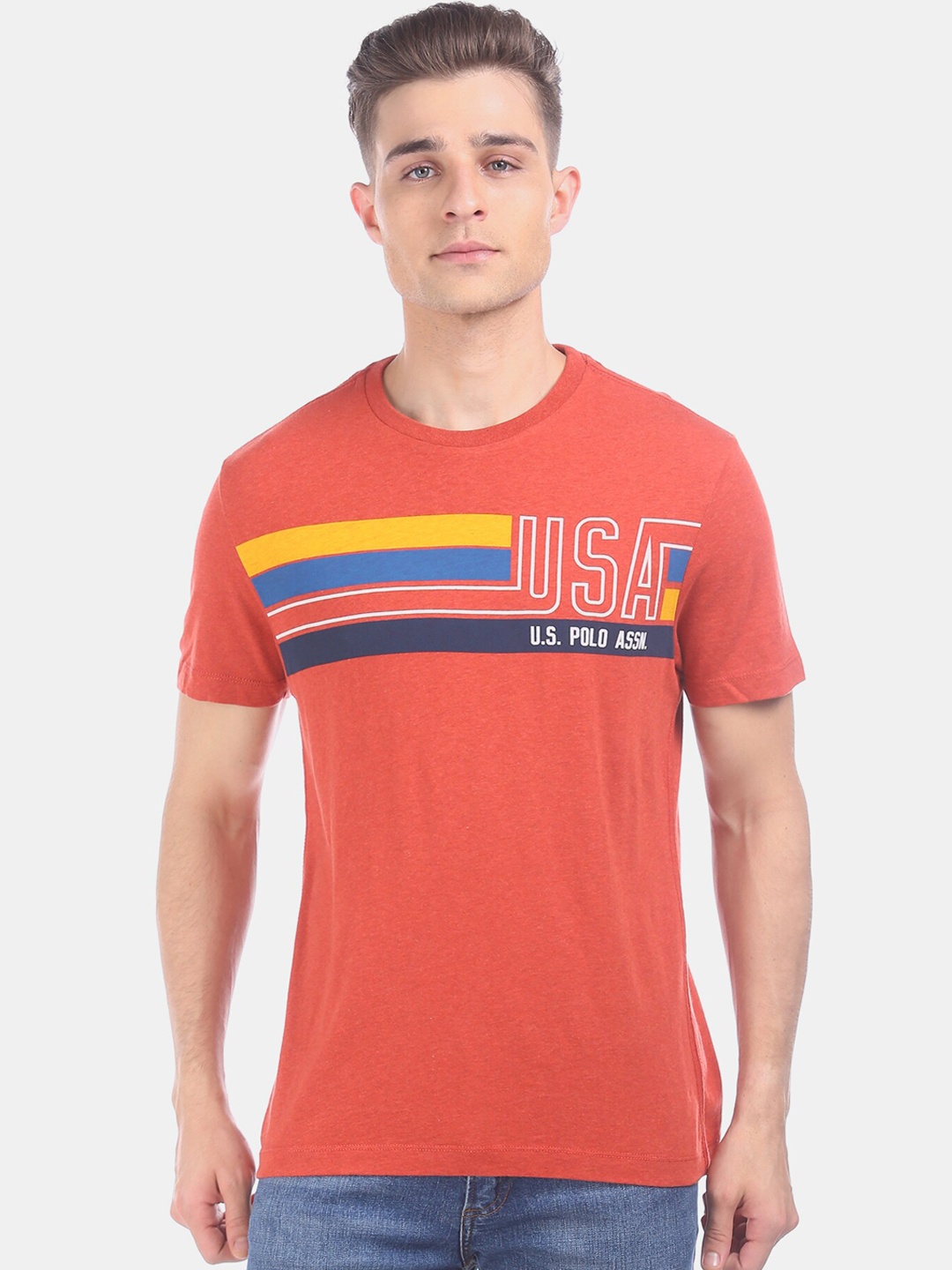 

U.S. Polo Assn. Denim Co. Men Red Solid Round Neck T-shirt