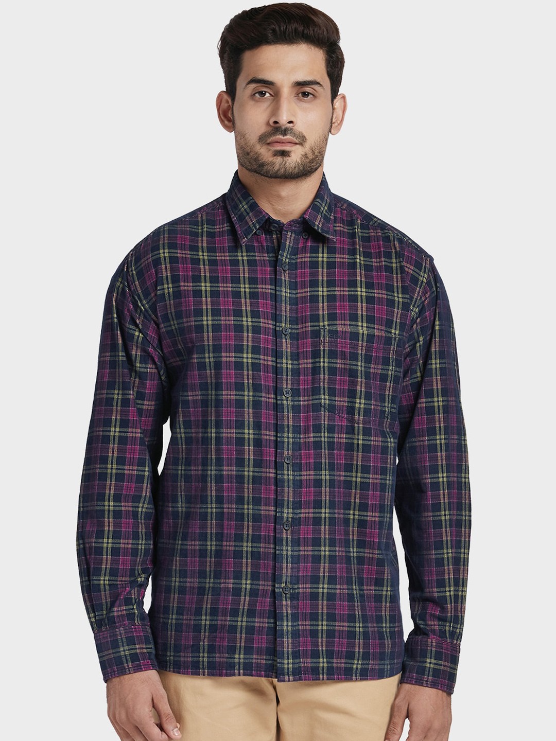 

ColorPlus Men Yellow Regular Fit Checked Casual Shirt