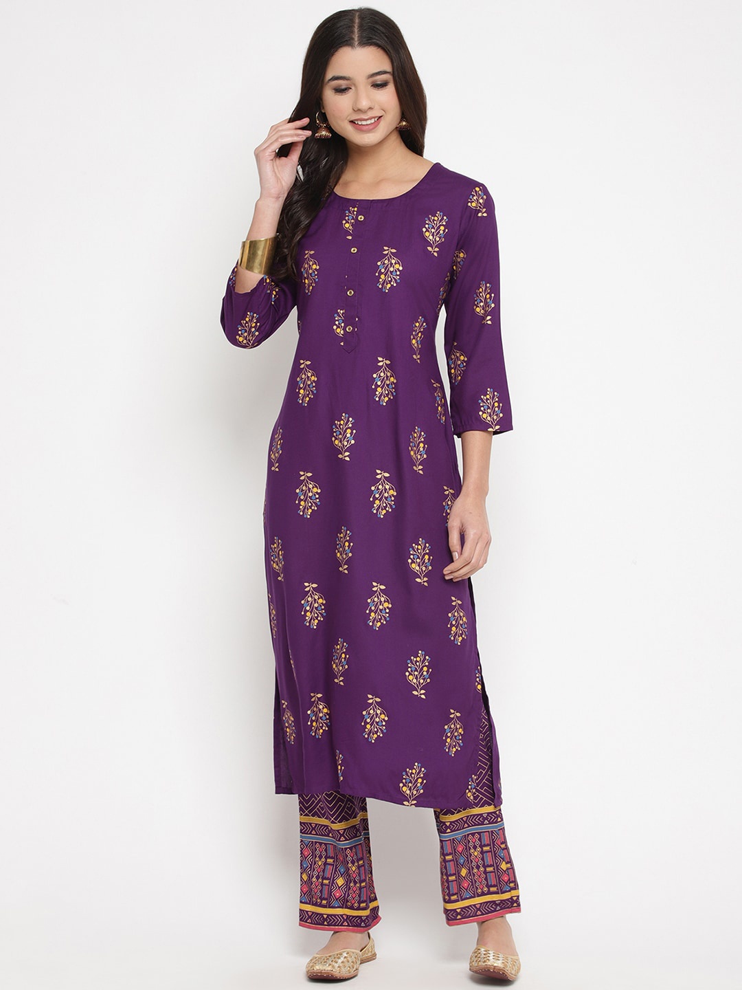 

Prakhya Women Purple Printed Kurta with Trousers