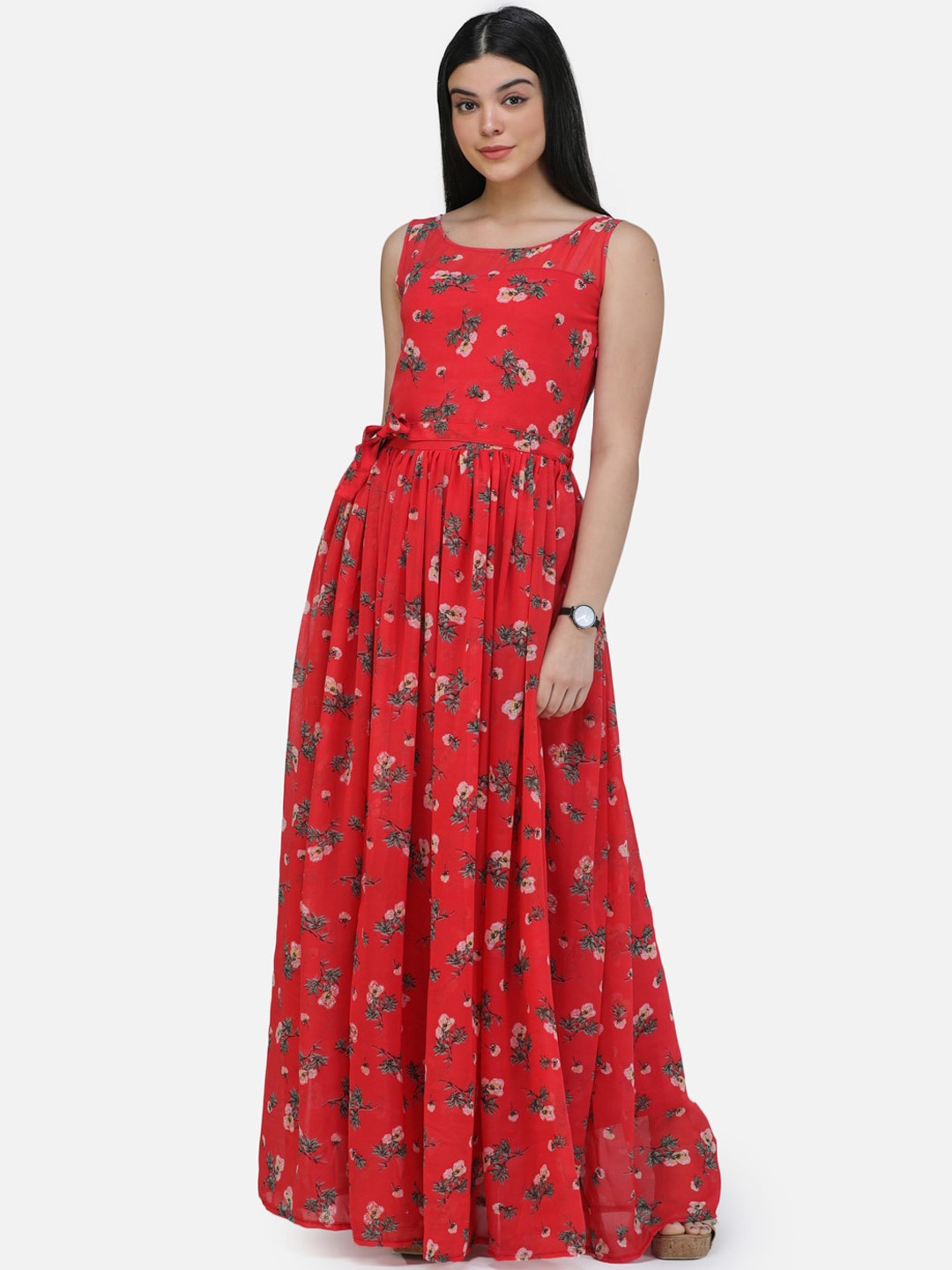 

SCORPIUS Women Red Printed Maxi Dress