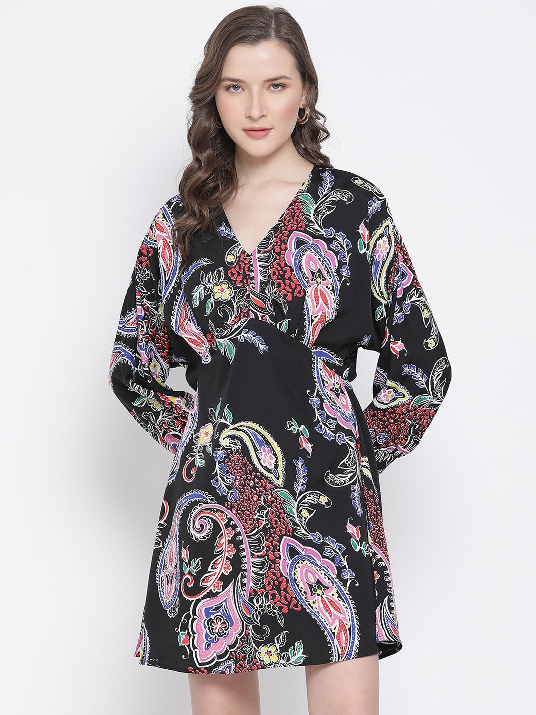 

Oxolloxo Women Black & Pink Floral Printed Wrap Dress