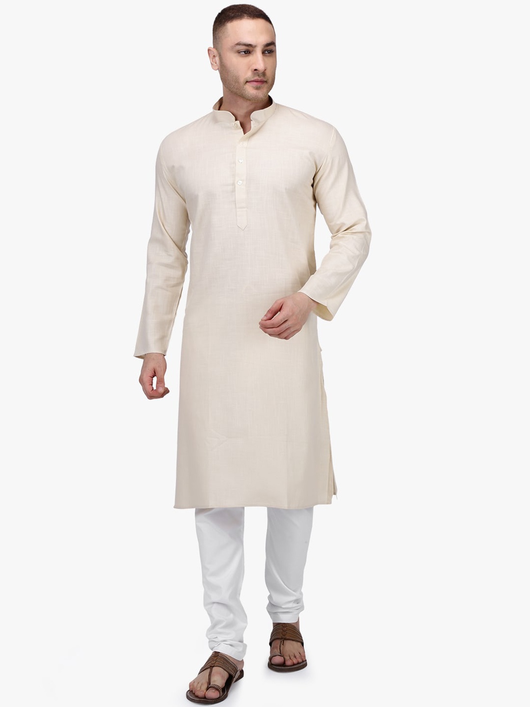 

RAJUBHAI HARGOVINDAS Men Beige & White Solid Kurta with Pyjamas
