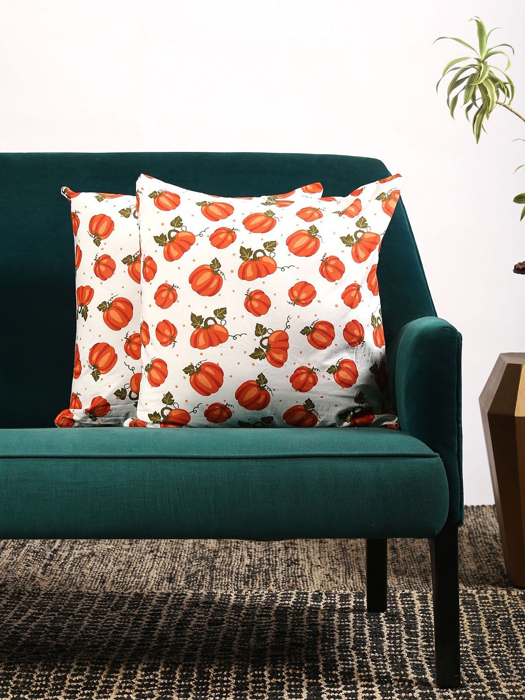 Contrast Living White & Orange Set Of 2 Square 20" x 20" Cushion Covers