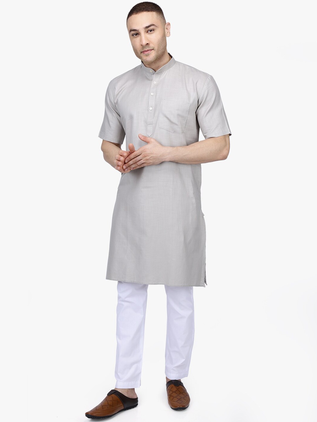 

RAJUBHAI HARGOVINDAS Men Grey Kurta