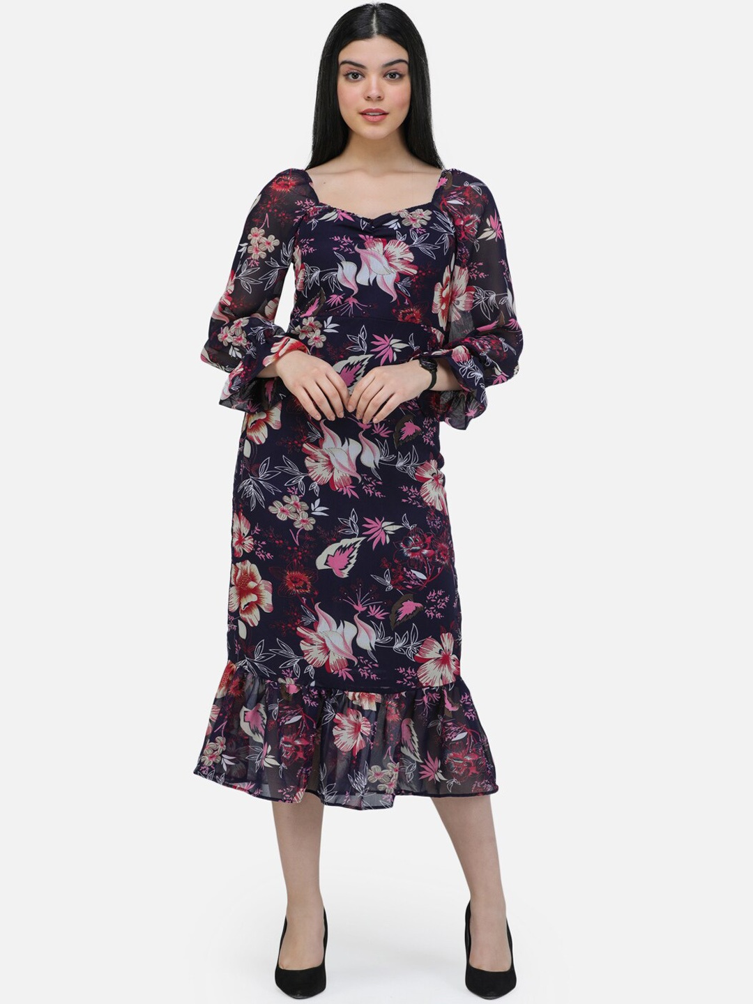 

SCORPIUS Women Navy Blue Floral Printed Sheath Dress