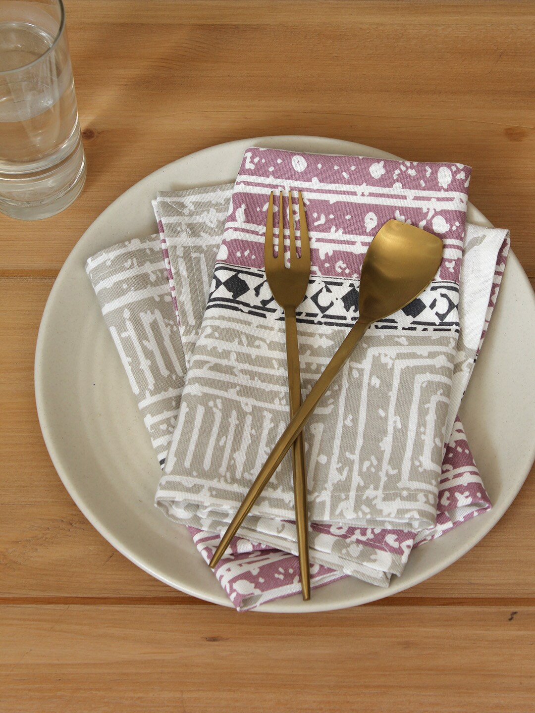 

House This Set Of 2 White & Grey Printed Cotton Square Table Napkins