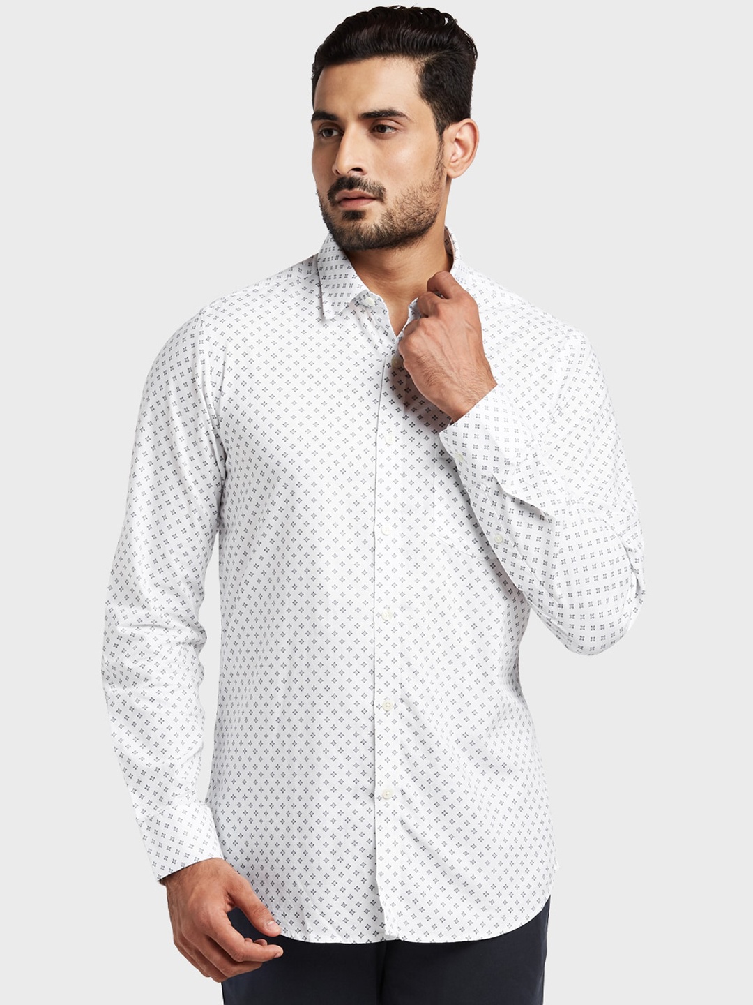 

ColorPlus Men Blue & Grey Regular Fit Printed Casual Shirt