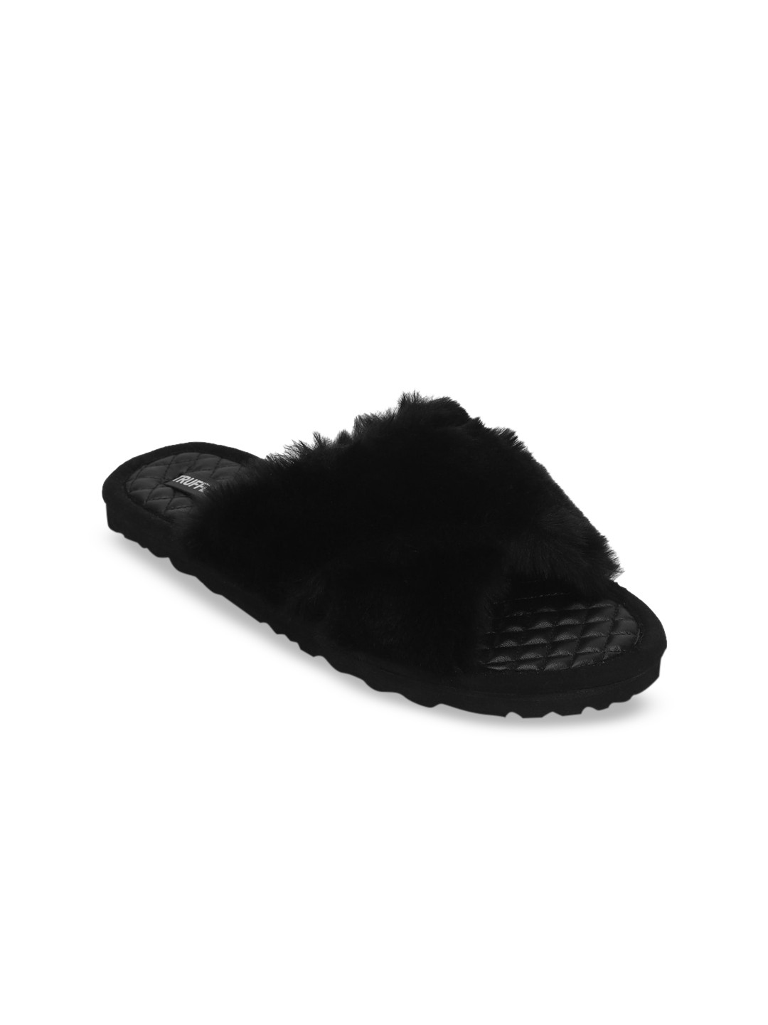 

Truffle Collection Women Black Solid Faux Fur Open Toe Flats