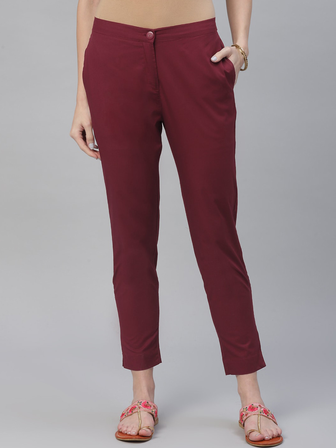 

Libas Women Maroon Regular Fit Solid Cigarette Trousers