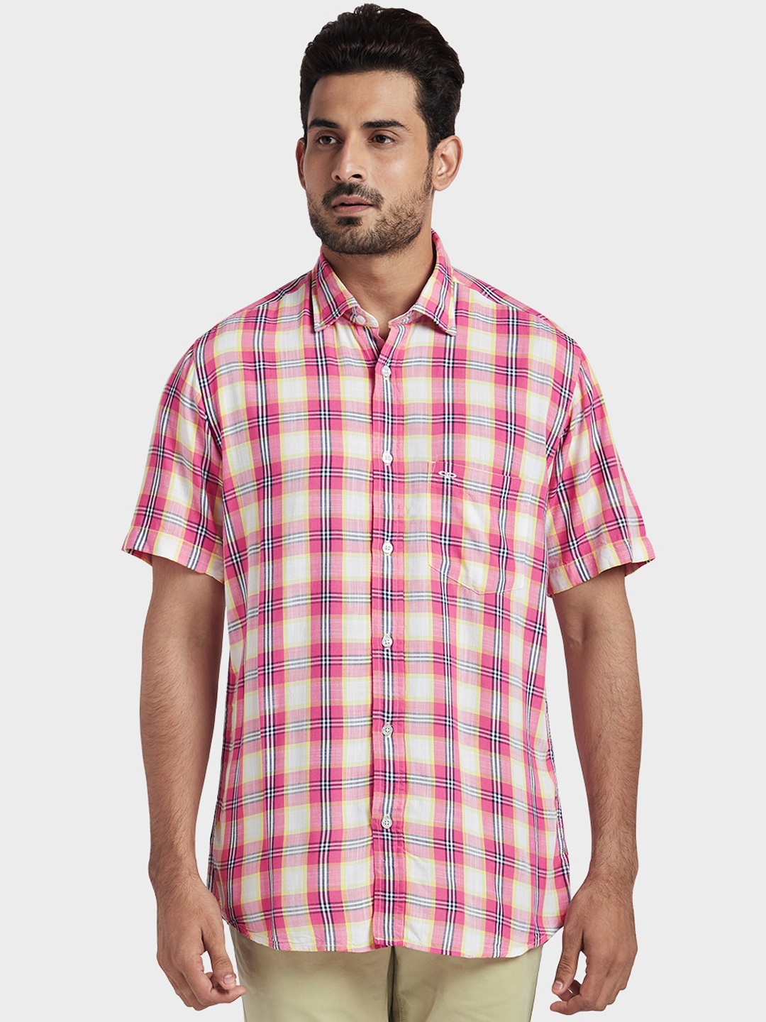 

ColorPlus Men Red Tailored Fit Checked Casual Shirt