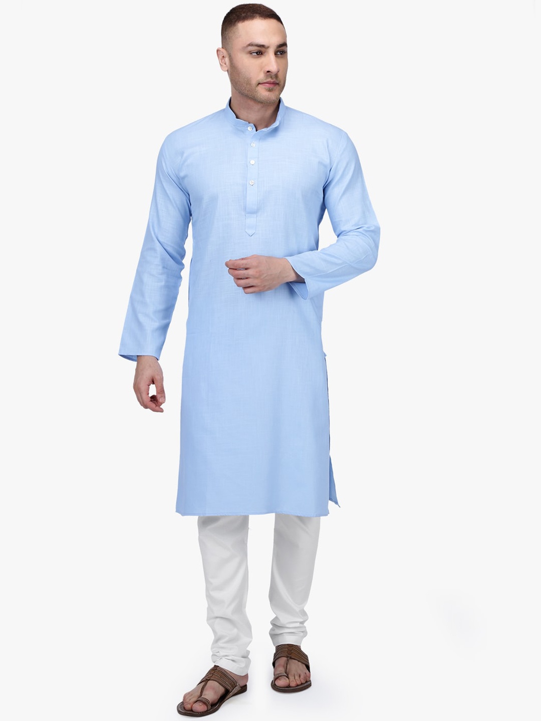 

RAJUBHAI HARGOVINDAS Men Blue Solid Premium Cotton Kurta with Pyjamas