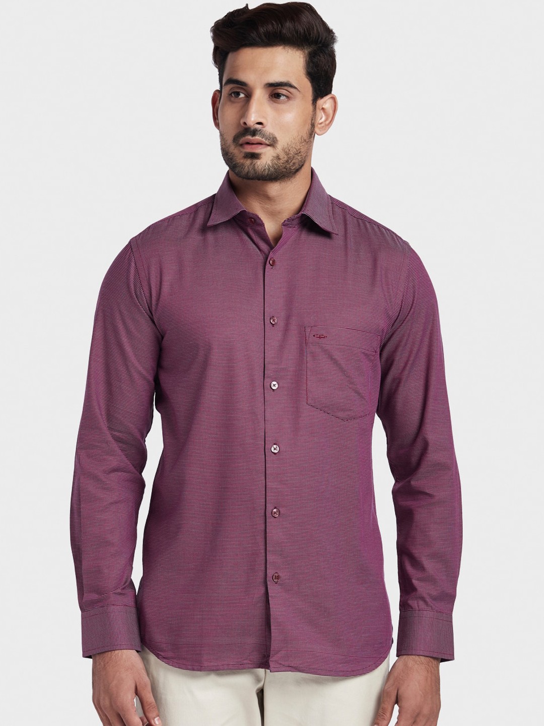 

ColorPlus Men Red Tailored Fit Solid Casual Shirt
