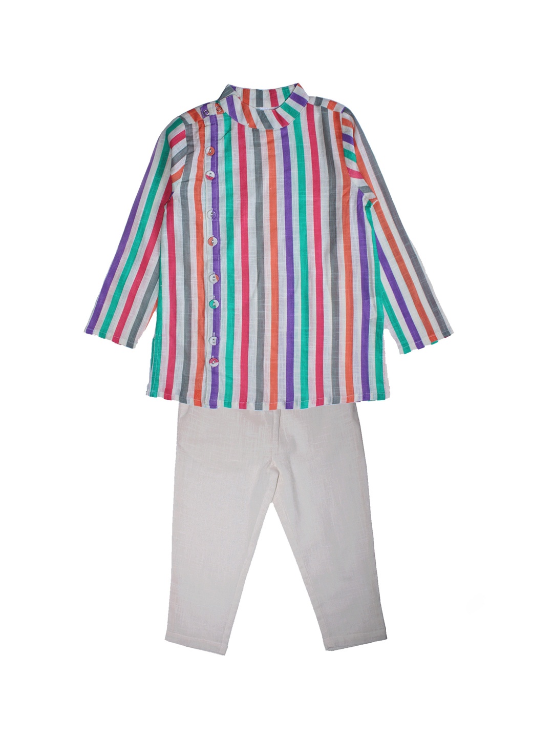 

KiddoPanti Boys Multicoloured & Grey Striped Pure Cotton Kurta Set, Multi