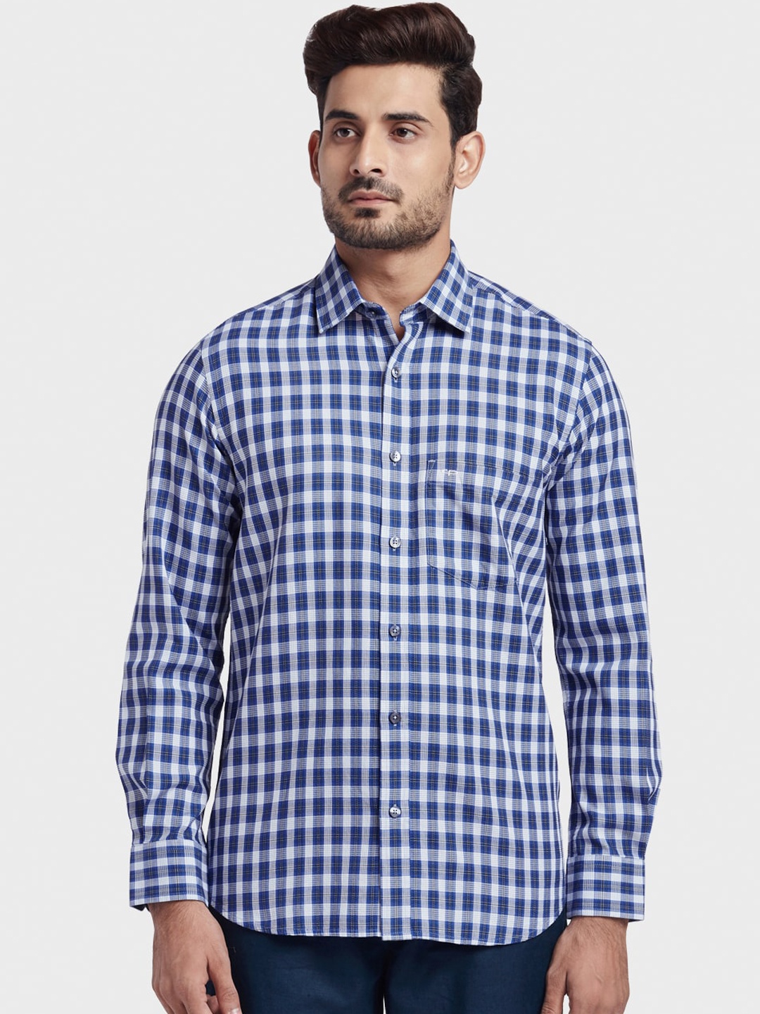 

ColorPlus Men Blue Tailored Fit Checked Casual Shirt